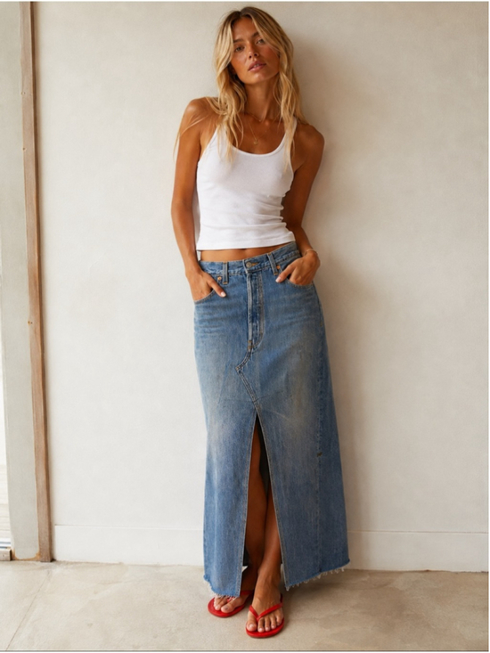 Re/Done Dresses & Skirts - RE/DONE NWT Deconstructed Denim Maxi skirt in Sz 27